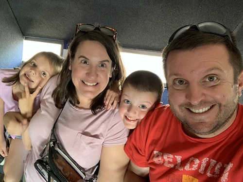 The DeSienos -- from left, Lena, Kay, Colin and Matt - ride to the top of the Gateway Arch in St. Louis during their summer vacation.