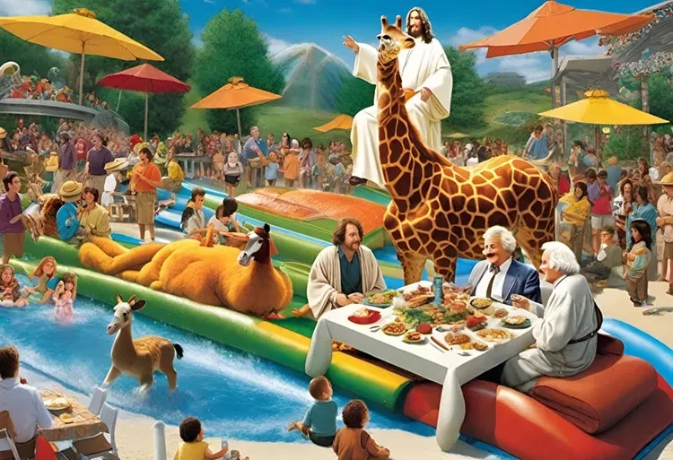 Using Wonder AI, Fernando Orellana created an image collaboration depicting three guests he would invite&nbsp;to a dinner party: Jesus, Albert Einstein and Robin Williams.