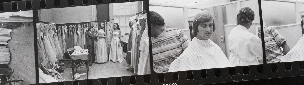 Students undergoing costume fittings and haircuts for extras roles