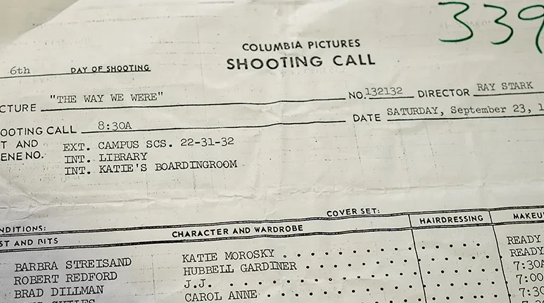 A document detailing the day's filming schedule