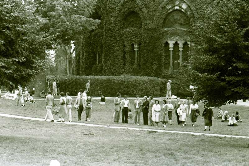 Students and faculty extras involved in filming campus scenes