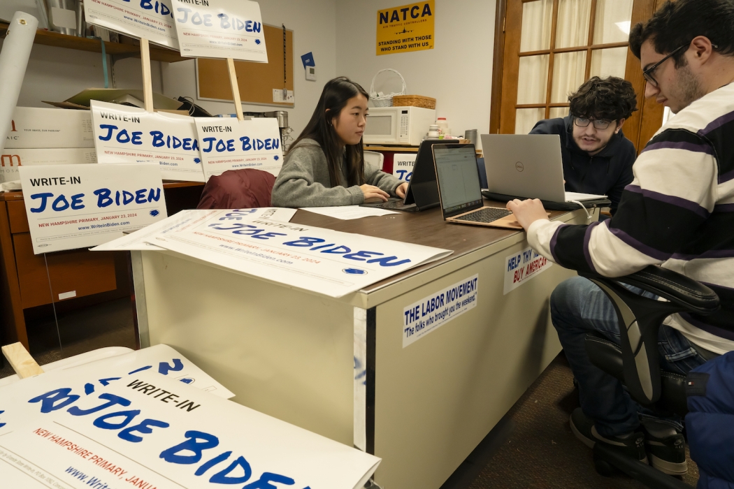 Craig Efrati ‘25, Robert Levitt ‘26 and Melina McGovern ‘26 worked on the unofficial write-in campaign for President Joe Biden