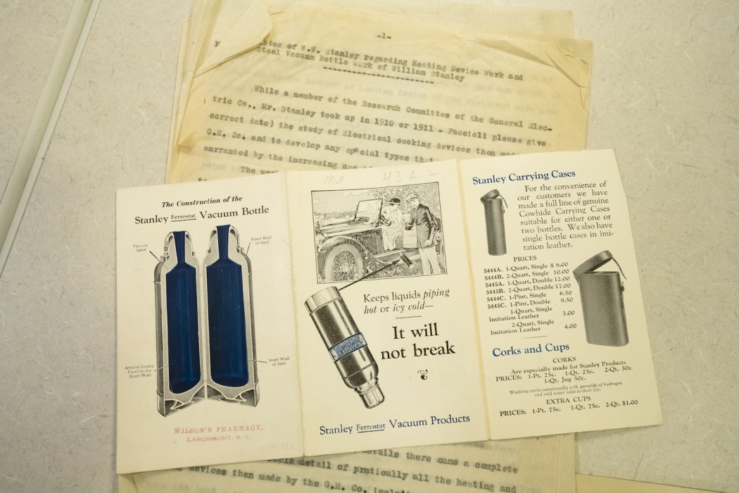 Working in his lab in Great Barrington, Mass., in 1913, Stanley designed the first all-steel, double-walled, vacuum sealed bottle. 