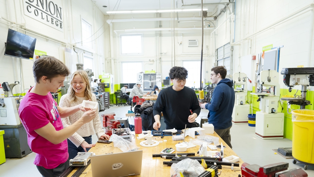 Engineering students working on a project