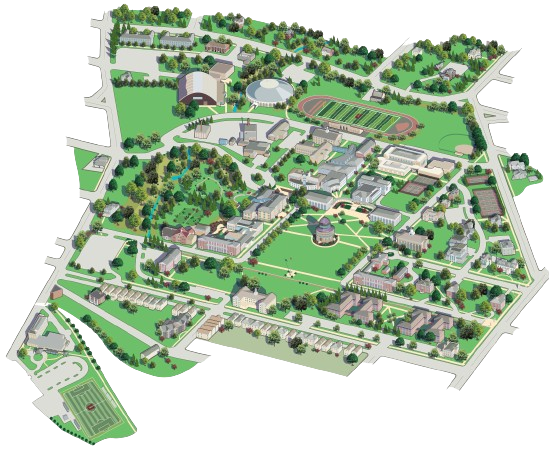 A map outline of the Union College campus