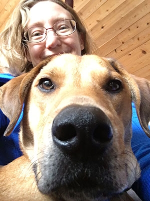 Carolyn Rodak with Sarge, her four-legged alarm clock.