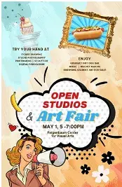 A poster that is advertising the art studio open house