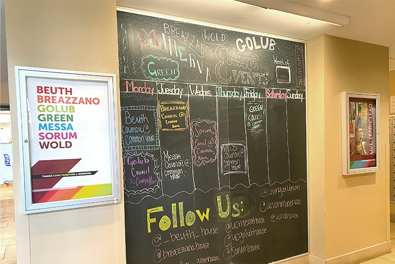 chalk board showing Minerva events