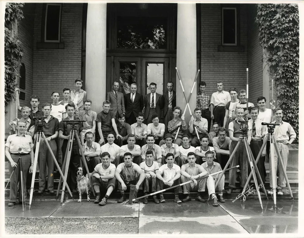 An archival photo of past civil engineering students