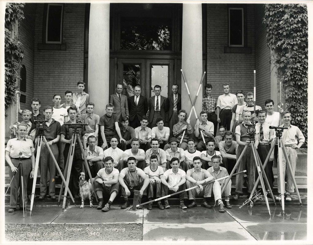An archival photo of past civil engineering students