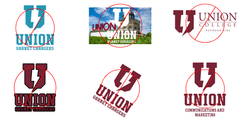 Examples of what not to do with the Bolt U logos.