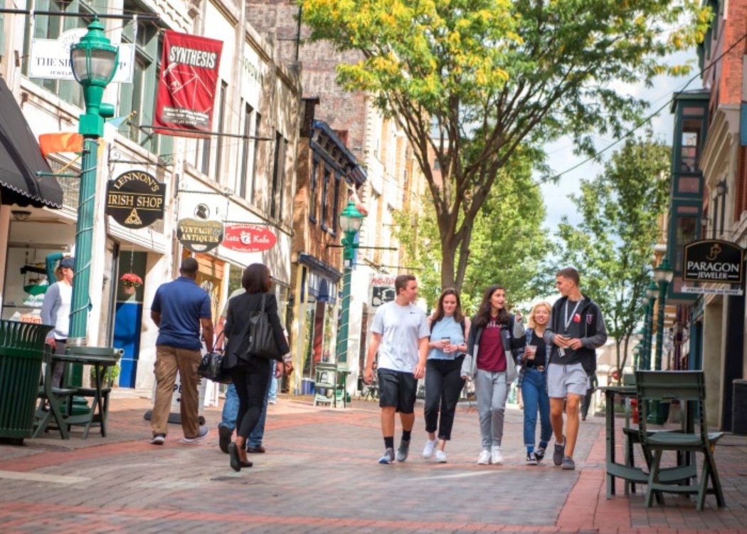 Students walking down Jay Street