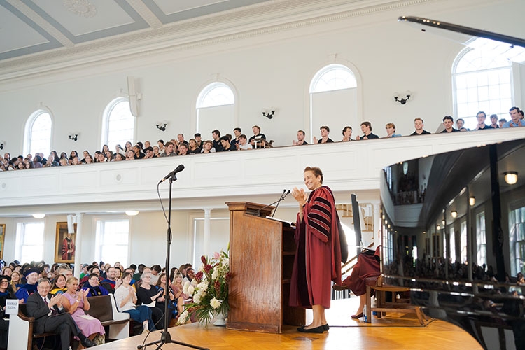 President Elizabeth Kiss presiding over her first Convocation ceremony at the College
