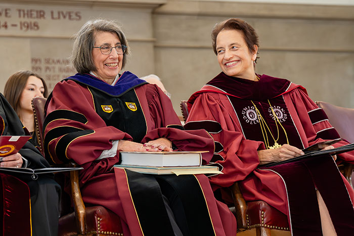 Founders Day speaker Judith G. Dein ’76, a federal magistrate judge, with President Elizabeth Kiss.