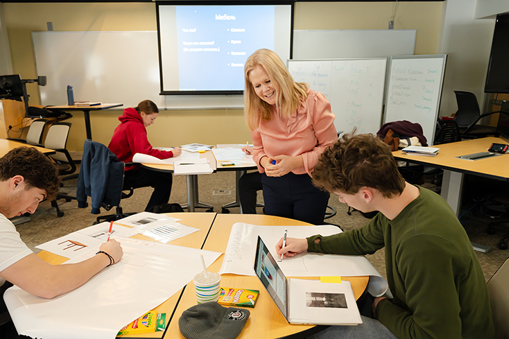 Kristin Bidoshi, professor of Russian, teaches a class.