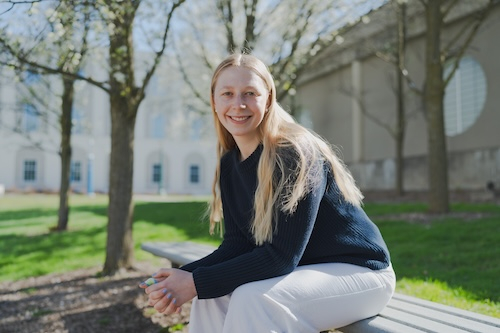 As a first-year student, Elsie Paxton '27 joined a project led by Kristin A. Bidoshi, professor of Russian, to teach English to Ukrainian children affected by the ongoing war with Russia. Since then, the mechanical engineering major has taught (via Zoom) more than 60 children aged 6-16. “Despite coming from families fractured by the war, our lessons are filled with silliness,” said Paxton, who recently completed her minor in English literature. “Laughter is a common language, connecting us even when words f