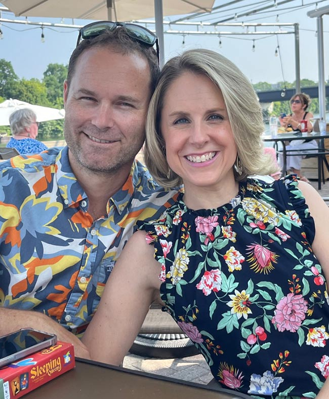 Ellen Gasparovic, associate professor of mathematics, with her husband, Jeff Jauregui, professor of mathematics.