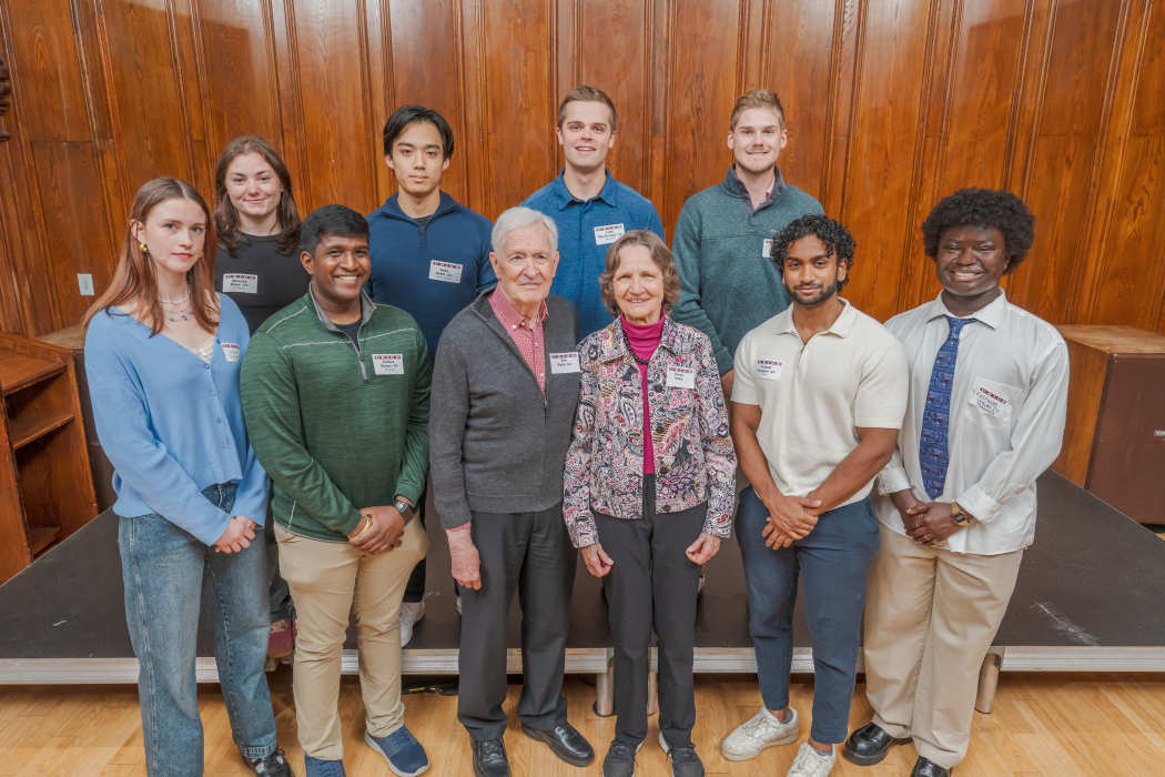 Bill '64 and Ginny Wells were honored in May for their role in supporting the Klemm Fellowship. During this event, which the most recent fellows attended, the conference room in the International Programs Office was dedicated as the Klemm Conference Room.