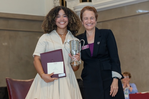 Dani Brown ’26 and Mai Tran ’26 captured the top two awards at Prize Day Saturday afternoon in Memorial Chapel. More than 100 awards were presented to honor students for achievement in academics, leadership and community service. Many of the prizes carry a monetary reward. An economics and Africana Studies ID major from Chicago, Ill., Brown received the Frank Bailey (1885) Prize. It is awarded annually to the senior who has rendered the greatest service to the College in any field. 