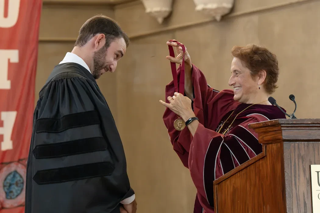 As chants of “Let’s go U” filled a packed Memorial Chapel, Union officially kicked off its 232nd academic year with an hour-long ceremony Tuesday afternoon. The athletic chants were a nod to a special guest on the dais, former Union men's hockey star Shayne Gostisbehere ’15. Gostisbehere was back on campus to receive the Eliphalet Nott Medal. Established in 1995, the medal is awarded to alumni who have achieved outstanding success in their professional fields. The medal is named for Eliphalet Nott, presiden