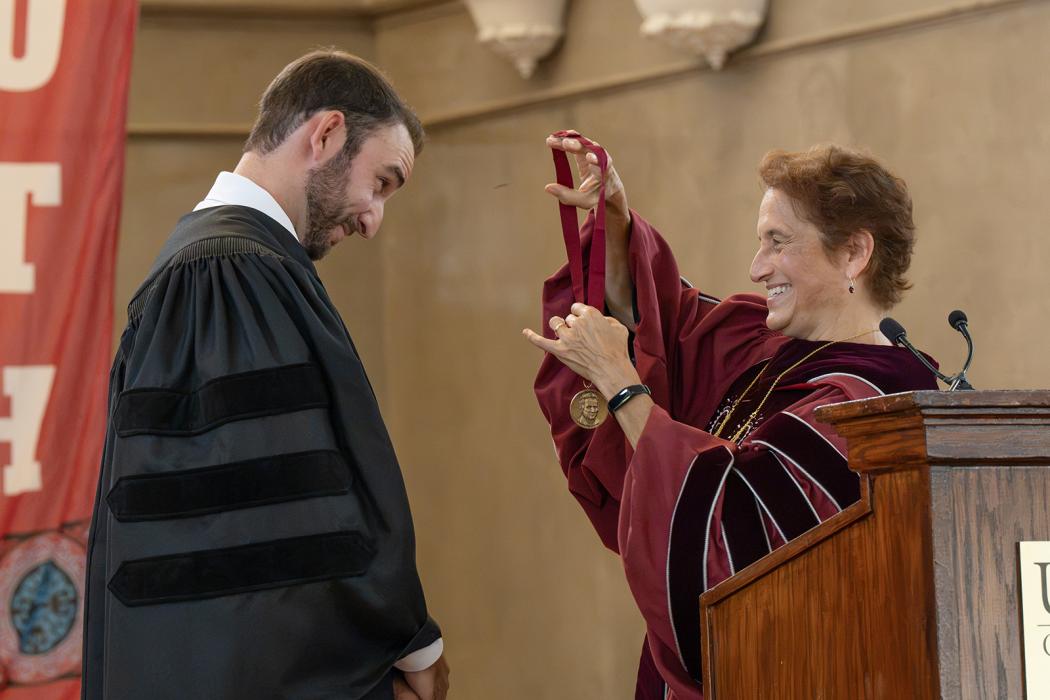 As chants of “Let’s go U” filled a packed Memorial Chapel, Union officially kicked off its 232nd academic year with an hour-long ceremony Tuesday afternoon. The athletic chants were a nod to a special guest on the dais, former Union men's hockey star Shayne Gostisbehere ’15. Gostisbehere was back on campus to receive the Eliphalet Nott Medal. Established in 1995, the medal is awarded to alumni who have achieved outstanding success in their professional fields. The medal is named for Eliphalet Nott, presiden