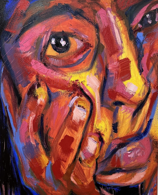 Experimental Self Portrait, oil, acrylic and charcoal on canvas