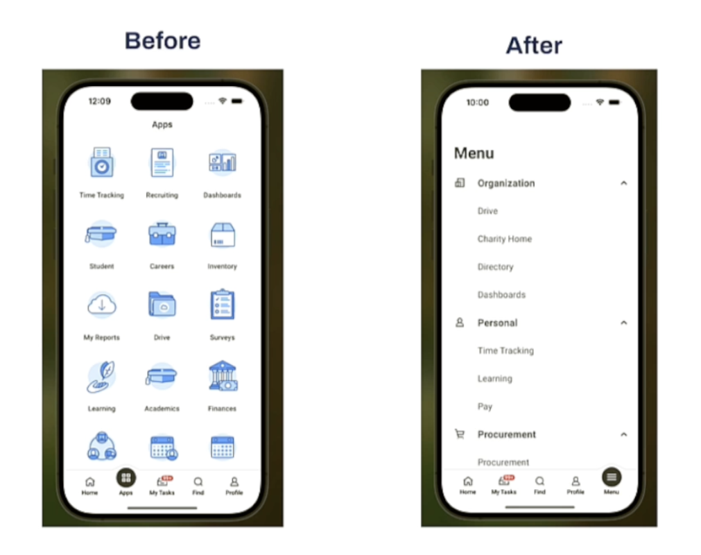 Workday Mobile Menu - Before / After