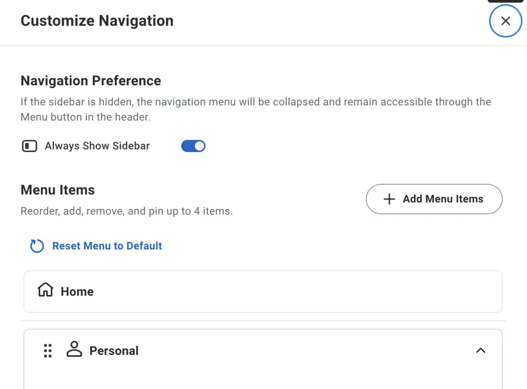 Updated Workday Menu Settings