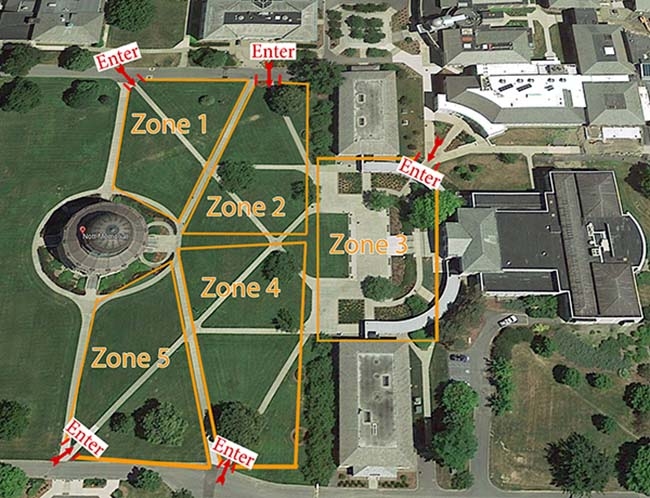 Viewing zones for fireworks with associated entrance.