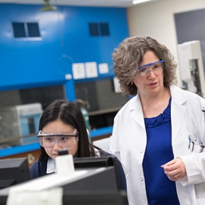 Union College Chemistry Professor Mary K. Carroll '86 in the lab with students