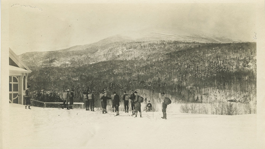Apperson Collection: Ski Trip with Dartmouth Ski Trip to Mt. Washington with Dartmouth College 1914 Group Photo.