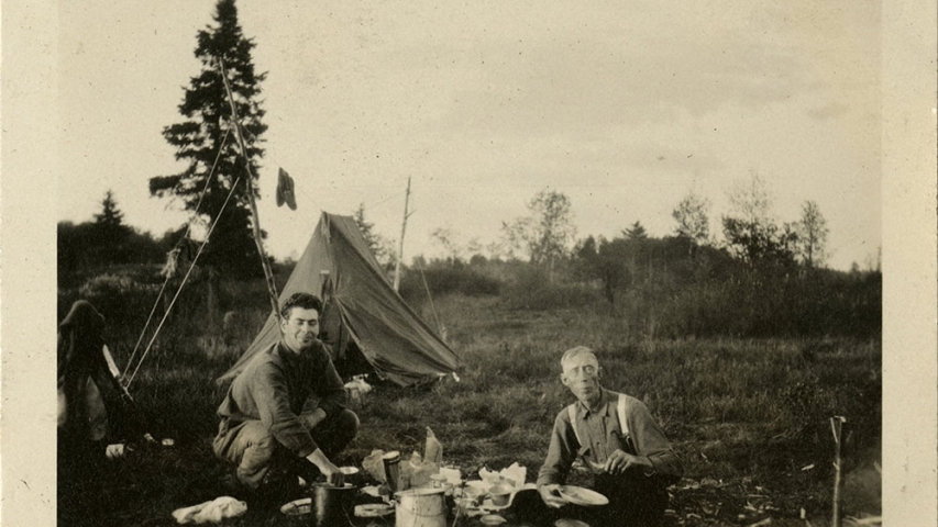 Marshall Family Collection: George Marshall and Herb Clark Two men in a campsite.