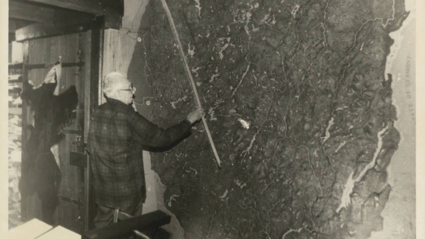Schaefer Collection: Adirondack Relief Map Paul Schaefer with Adirondack Relief Map.