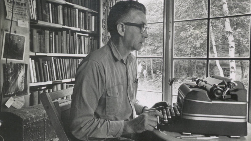 Paul Schaefer working on a typewriter.