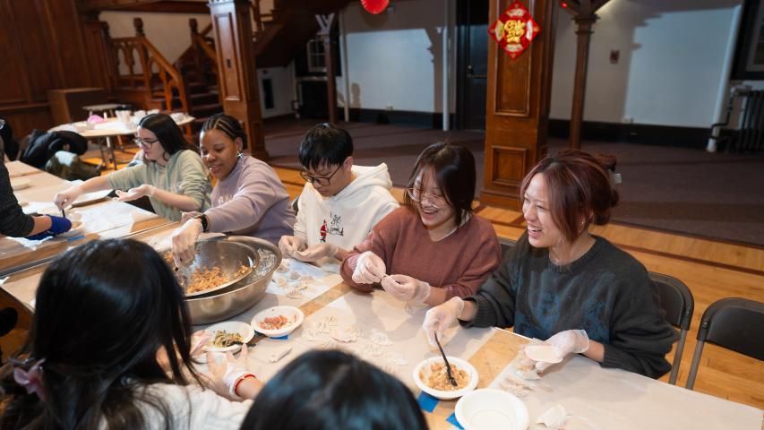 Students making Dumplings for Lunar New Year