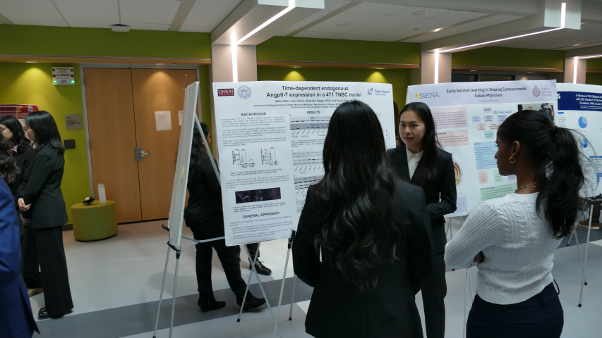 Helen Shen '28 presenting to students at the 1st annual Combined Degree Student Research symposium