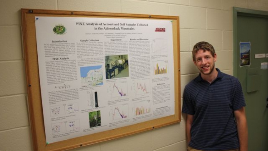 Josh with his poster describing analysis of aerosols using the Union College accelerator