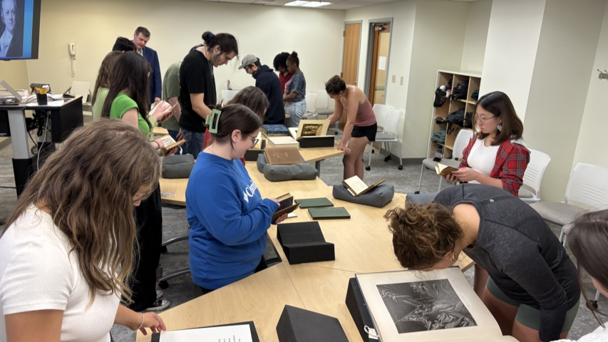 Examining rare books in the Learning Lab