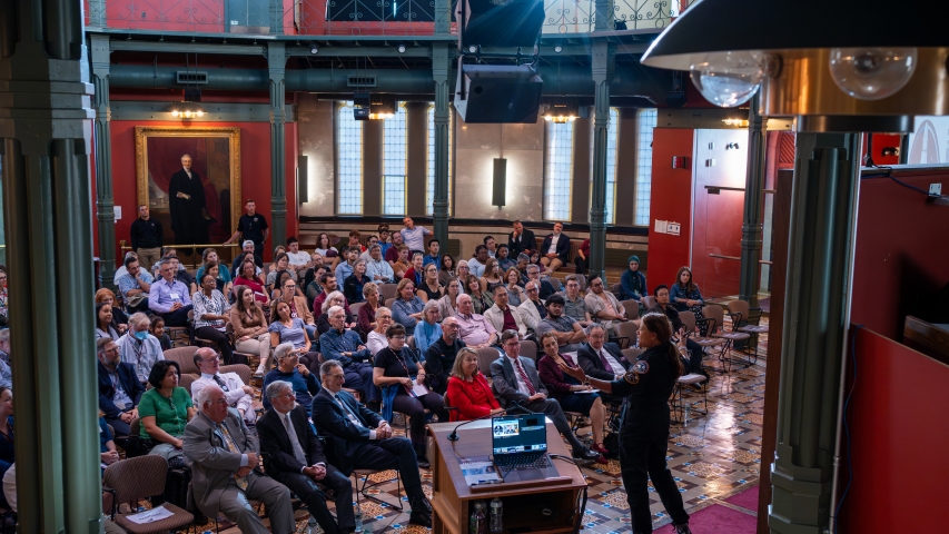Dr. Proctor engaging the audience at Feigenbaum Forum