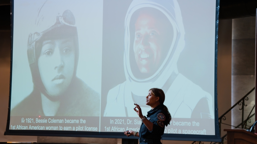 Dr Sian Proctor speaking at the Feigenbaum Forum
