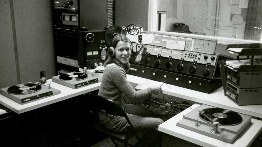 Archival photo of student in the WRUC studio