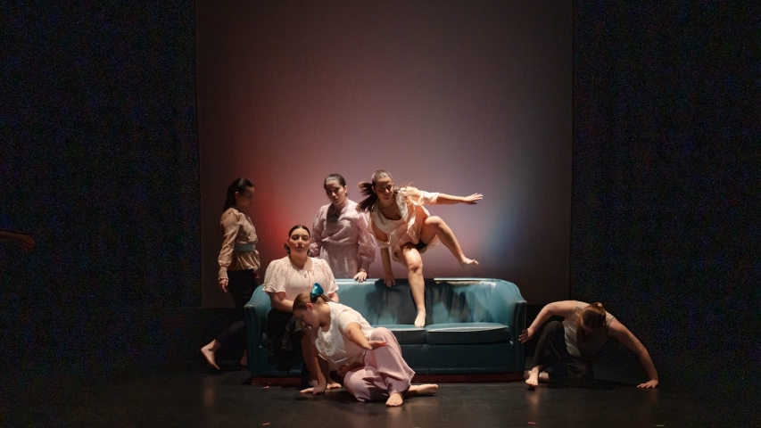 Student dancers practicing on stage