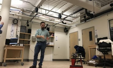 Using a student-designed robot, John Rieffel, associate professor of computer science, demonstrates how a new high-speed, high precision 3D motion capture system will transform research at Union.