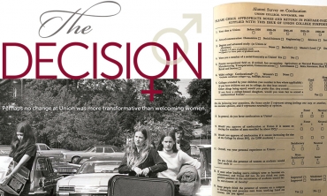 The first class of women to attend Union College arrives on campus