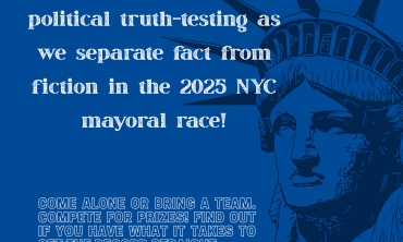 Flyer with blue background with Statue of Liberty and event description