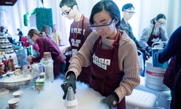 CHEMISTRY CLUB MEMBERS MAKE LIQUID NITROGEN ICE CREAM.