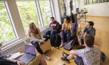 A gathering of students at the Henle Pavilion