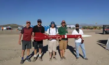 Union's rocket team at the Spaceport America Cup, from left, Prof. Andrew Rapoff, Christopher Marina '18, Owen Gauthier '18, Matthew Reinhardt '18 and Andrew Attori '18