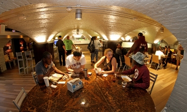 Students enjoying a meal at the Rathskeller