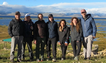 The team at Lake Junín, with Prof. Donald Rodbell, left, and Prof. David Gillikin, right.